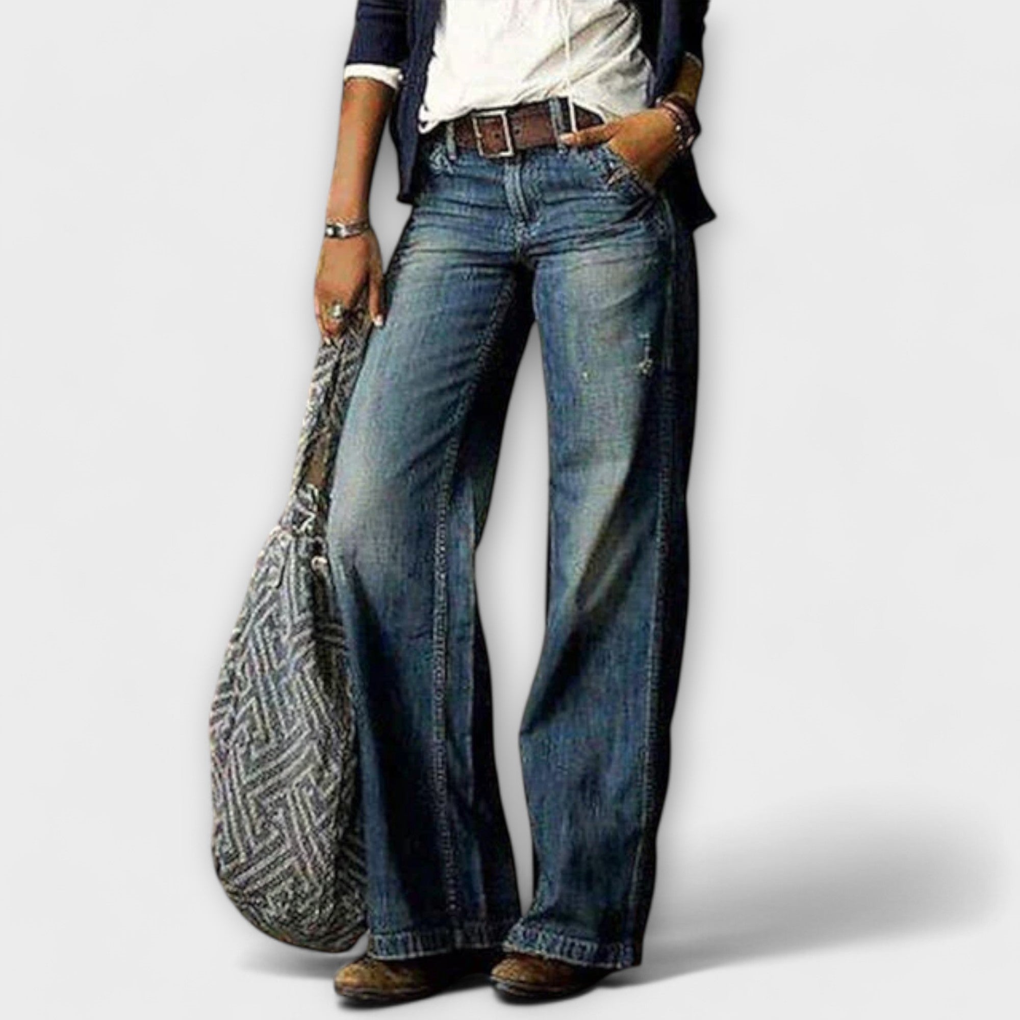 Cess - Pantalones de mezclilla con pierna ancha