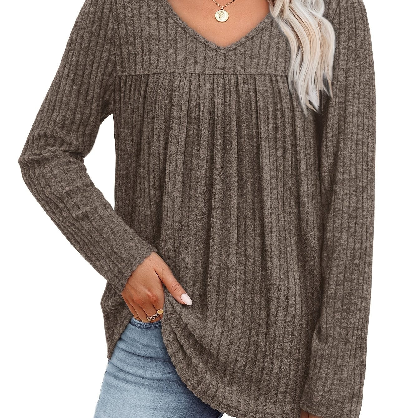 Helle™ | Sweter dziany z dekoltem w serek