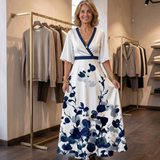 Adele | Elegancka Sukienka Maxi z Głębokim Dekoltem w Serek