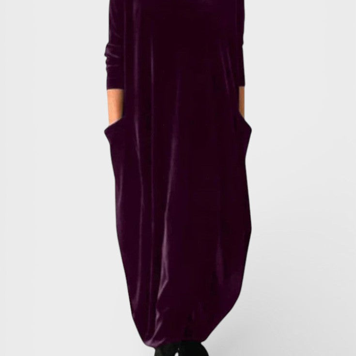 Saskia™ | Elegancka Sukienka Aksamitna z Kieszeniami