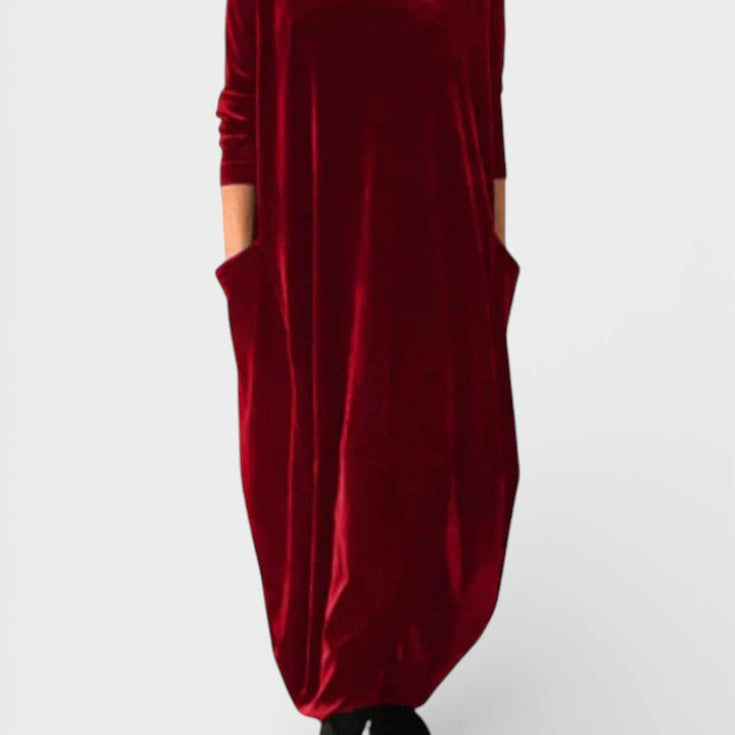 Saskia™ | Elegancka Sukienka Aksamitna z Kieszeniami